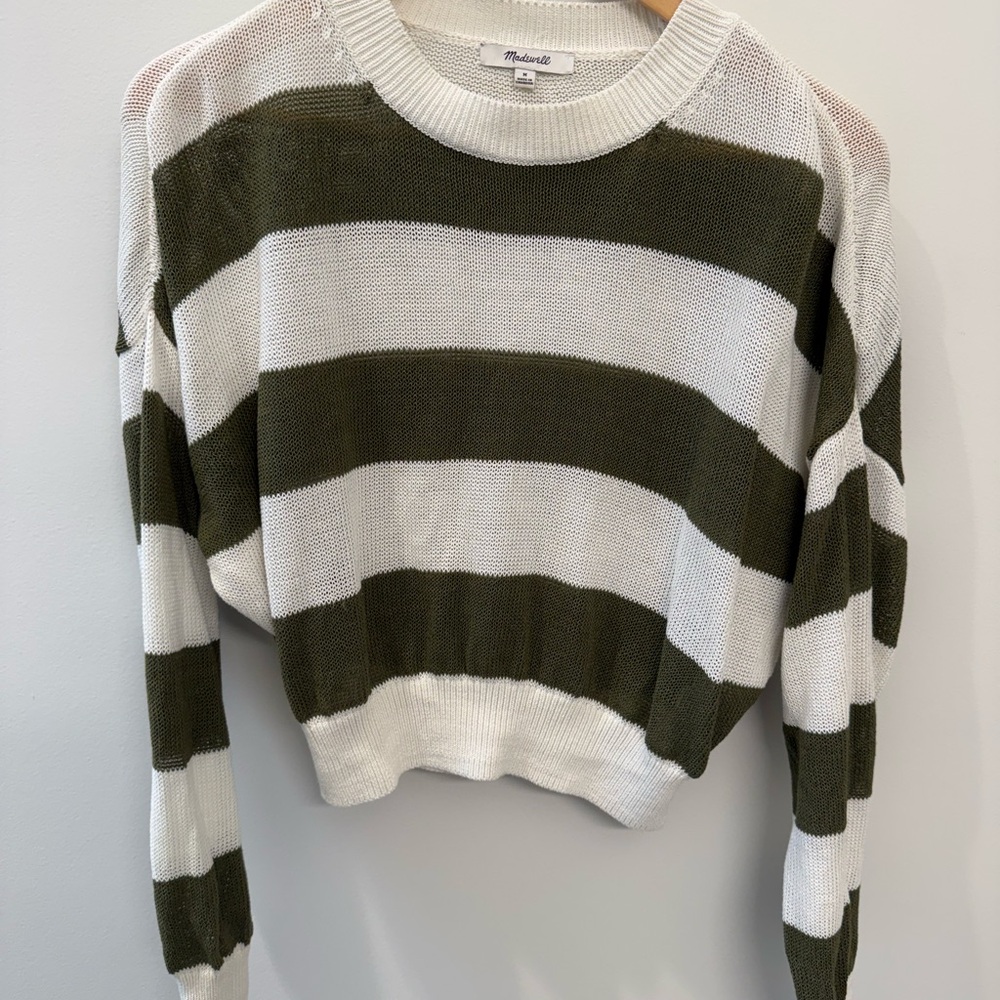 Madewell Olive and White Striped Sweater